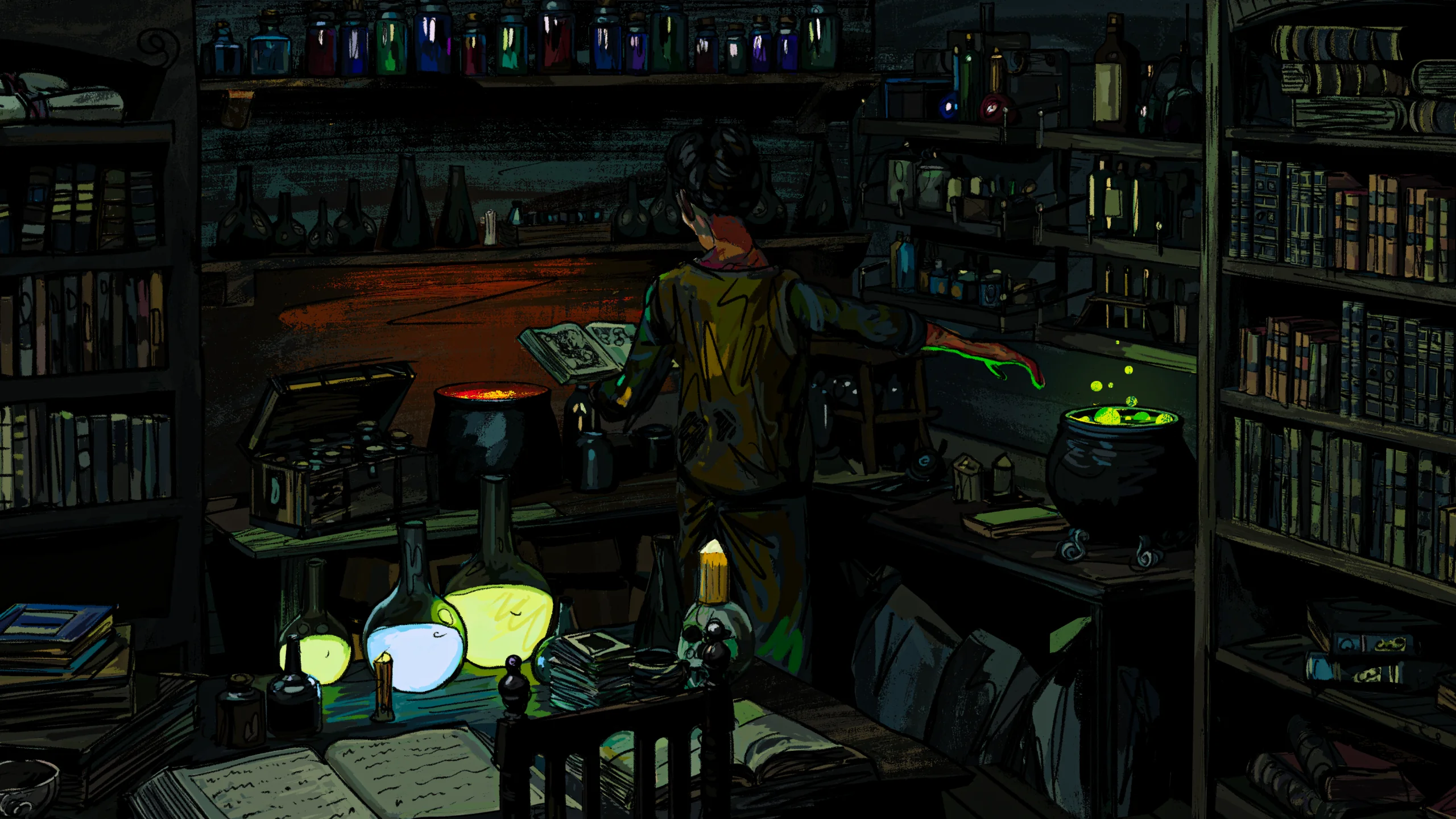 Alchemist brewing in his room